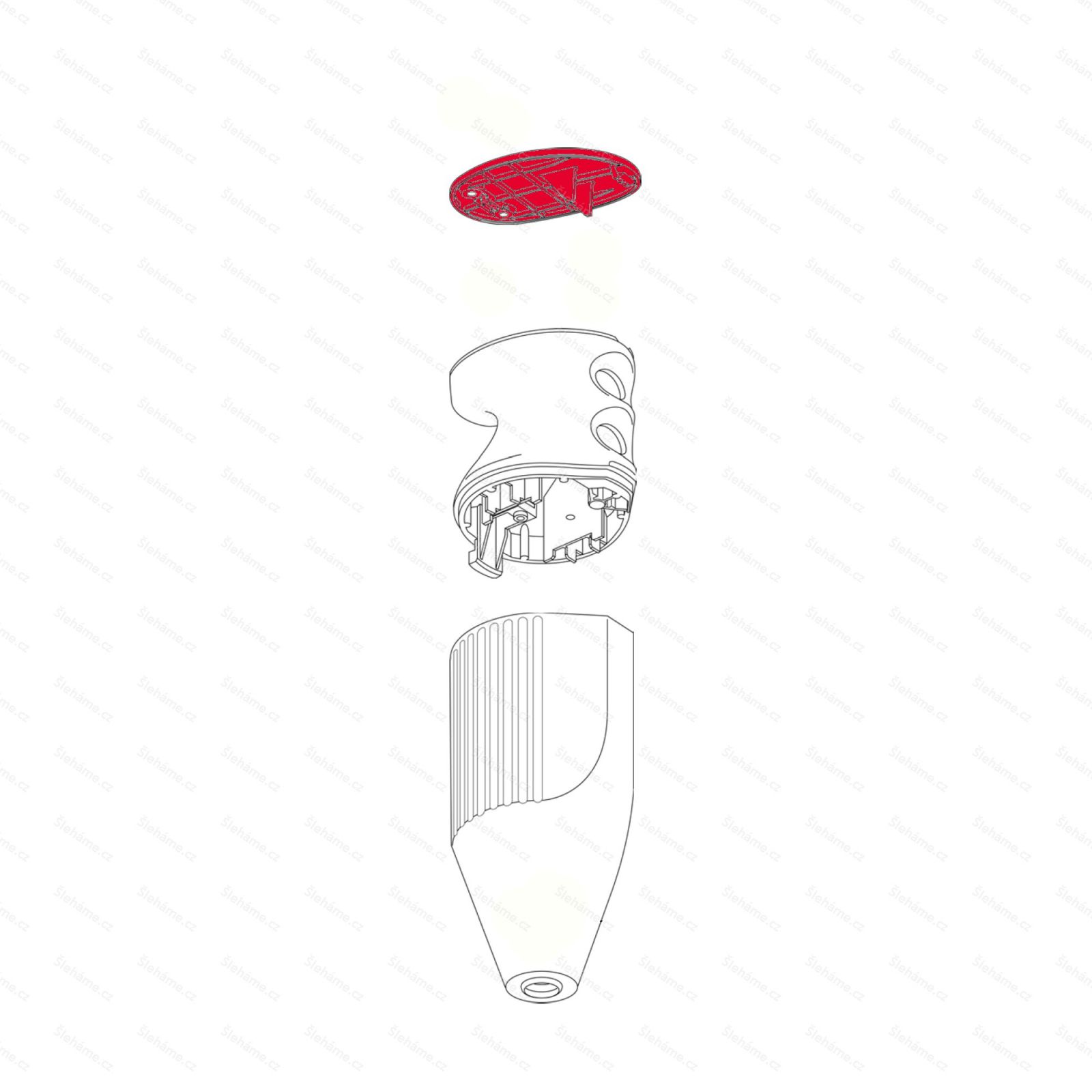 Víčko rukojeti mixéru Bamix model C, červená metalíza - ilustrace